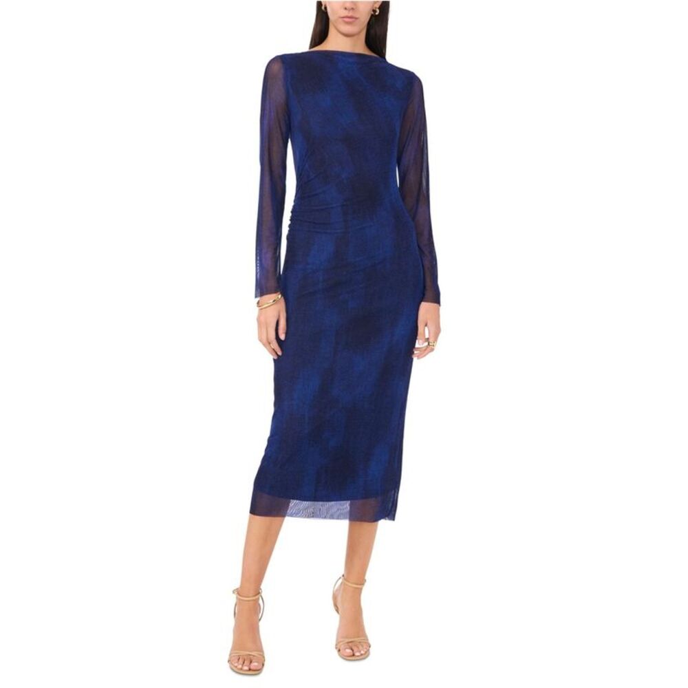 Vince Camuto Womens Ruched Mesh Midi Bodycon Dress, NWT